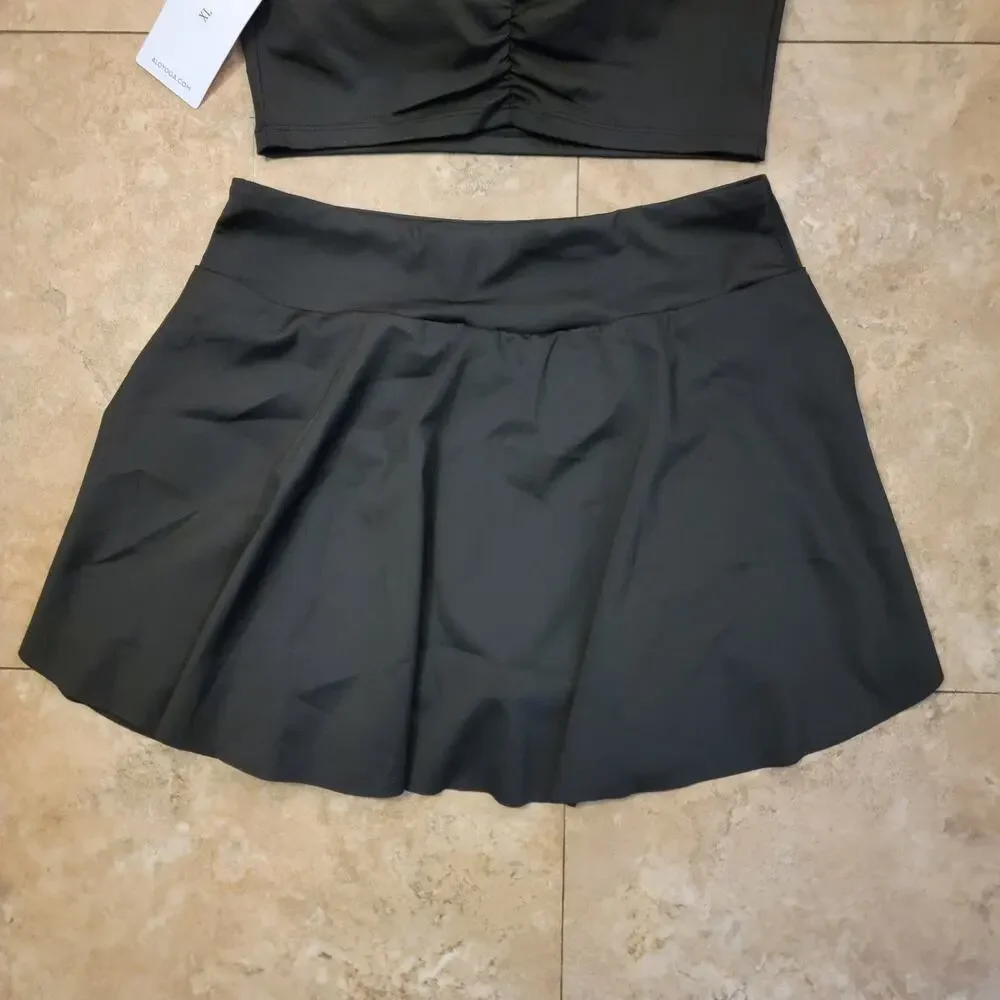 Alo Yoga L Skirt Set Sport Bra Black Activewear Athleisure Pickleball Tennis New